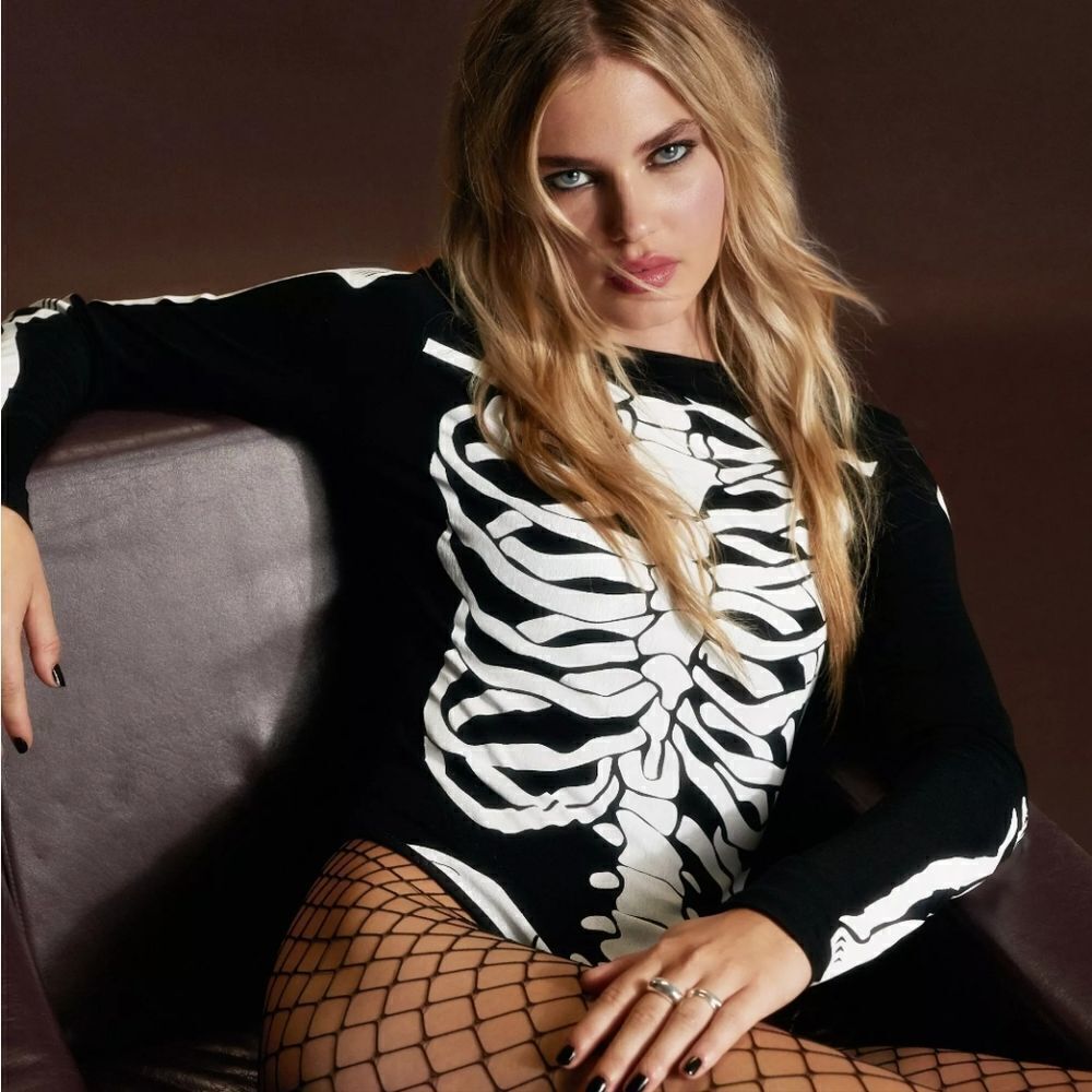 Nasty Gal Skeleton Printed Long Sleeve Bodysuit
